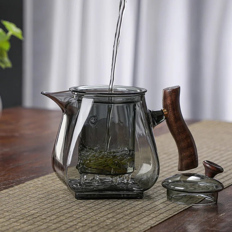 Japanese Style Wooden Handle Glass Teapot With Infuser Heated Resistant Brewing Tea Pot Kung Fu Puer Tea Scented Glass Kettle - My Web Bazaar