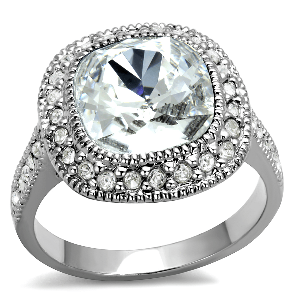 LO4092 Rhodium Brass Ring | Stunning Clear Crystal Elegance - My Web Bazaar