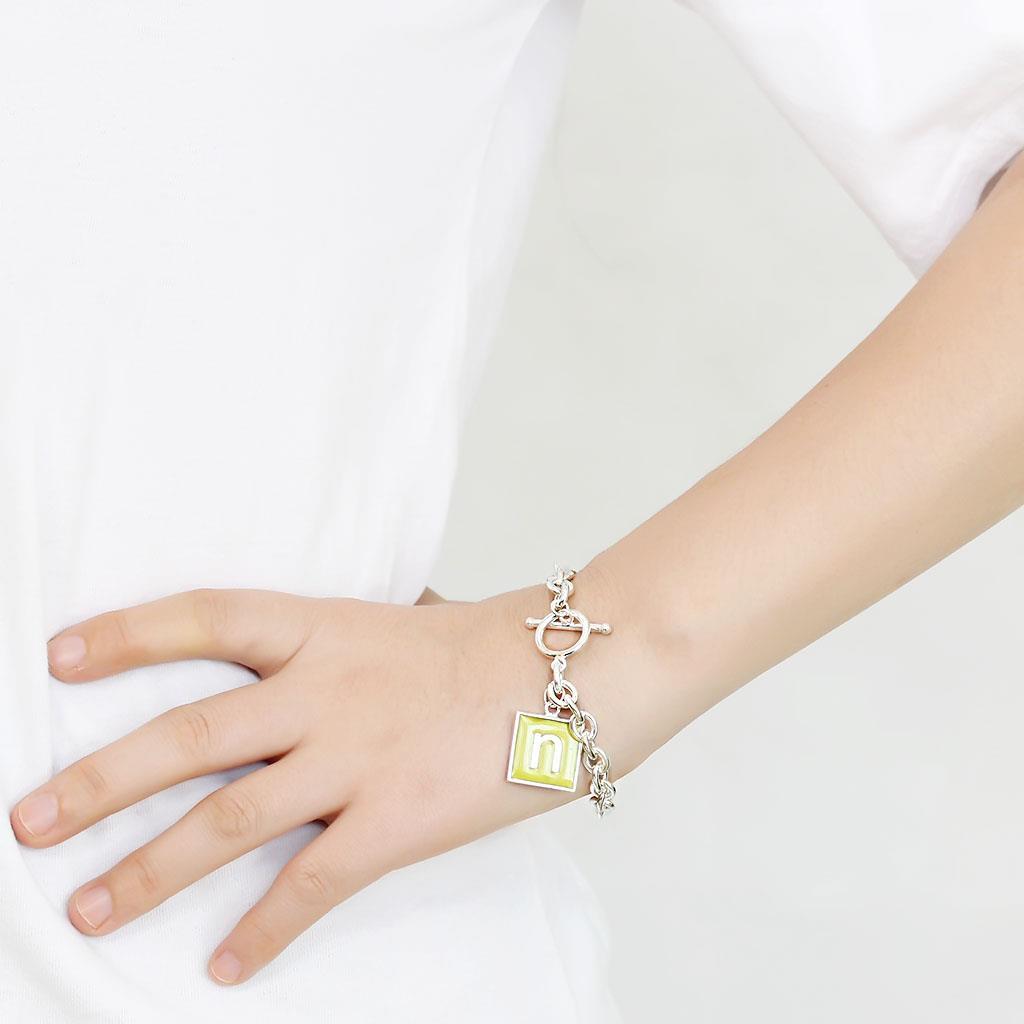 LO4639 High - Polished Brass Bracelet | Elegant Emerald Design - My Web Bazaar