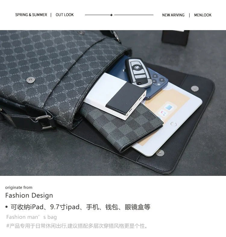 Luxury Brand PU Leather Shoulder Bag For Men Business Crossbody High Quality Casual Small Flap Messenger IPAD - My Web Bazaar