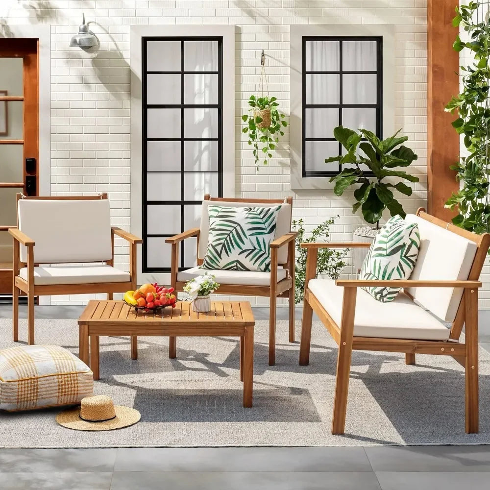 Modern acacia wood patio furniture with natural finish