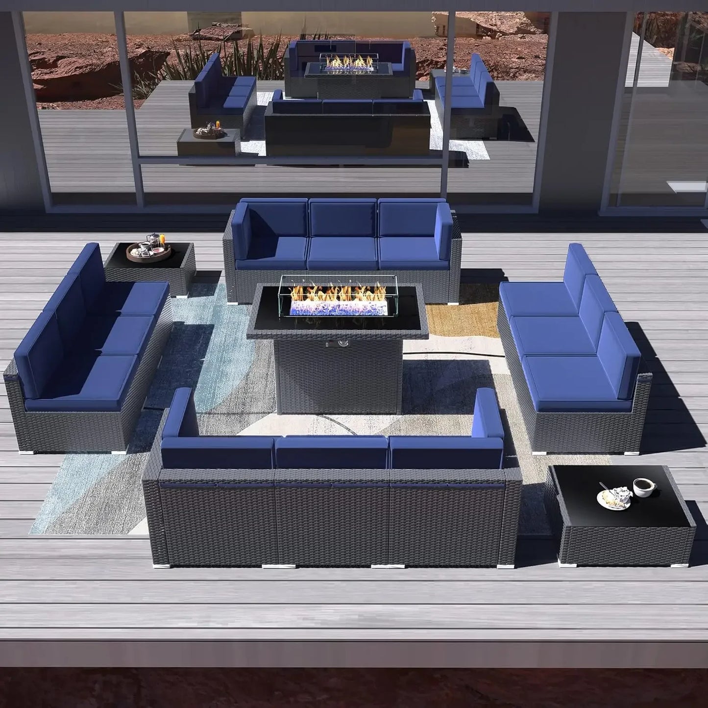 Outdoor furniture set with steel frame and cushions