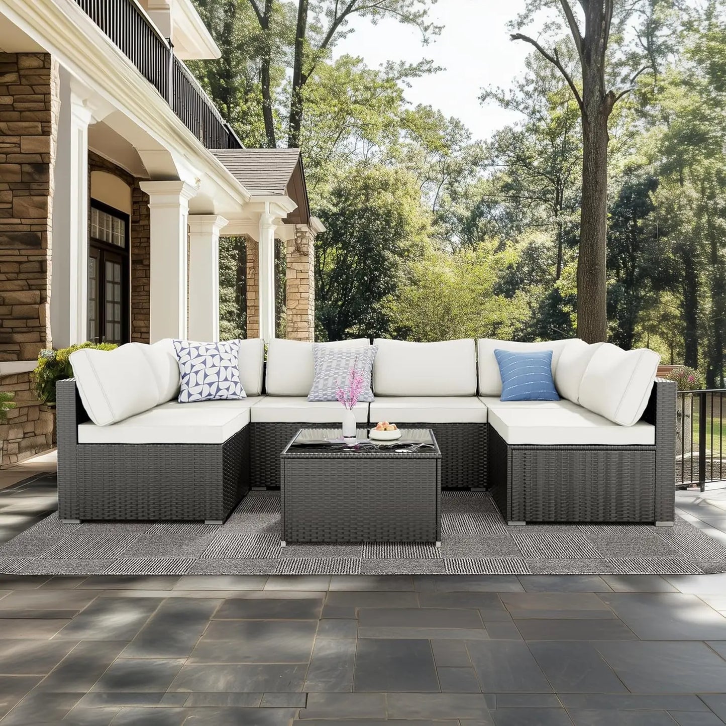 Modern curved patio sofa set with cushions