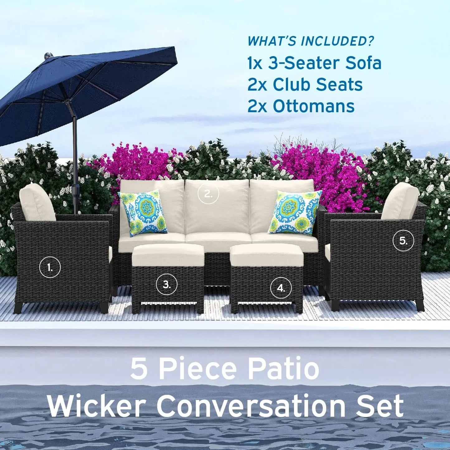 • Modular patio seating set with cushions