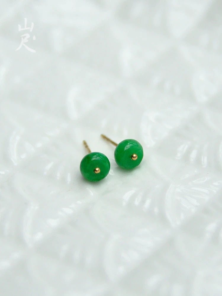 Nanhongshan Tianglinglong 18K Gold Ear - Ring Clip with Jade Emerald - My Web Bazaar