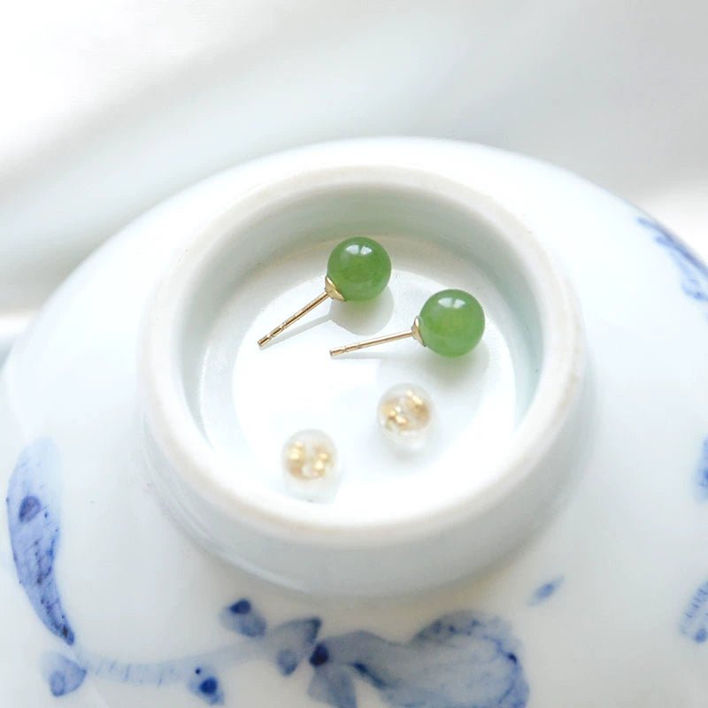 Nanhongshan Tianglinglong 18K Gold Ear - Ring Clip with Jade Emerald - My Web Bazaar
