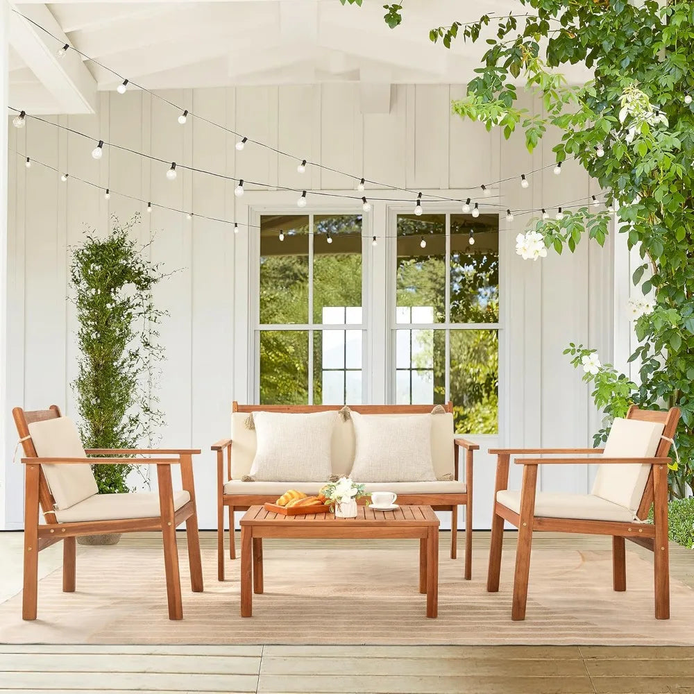 • Water-resistant cushioned garden loveseat and chairs