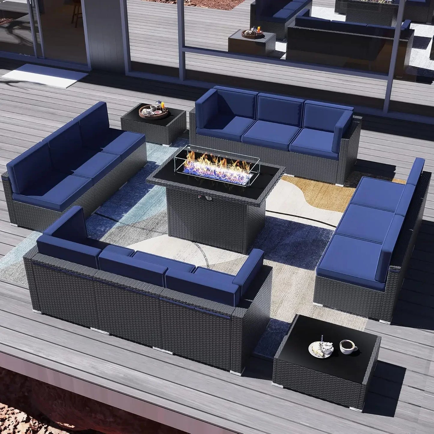 Outdoor wicker sectional patio sofa set with coffee table