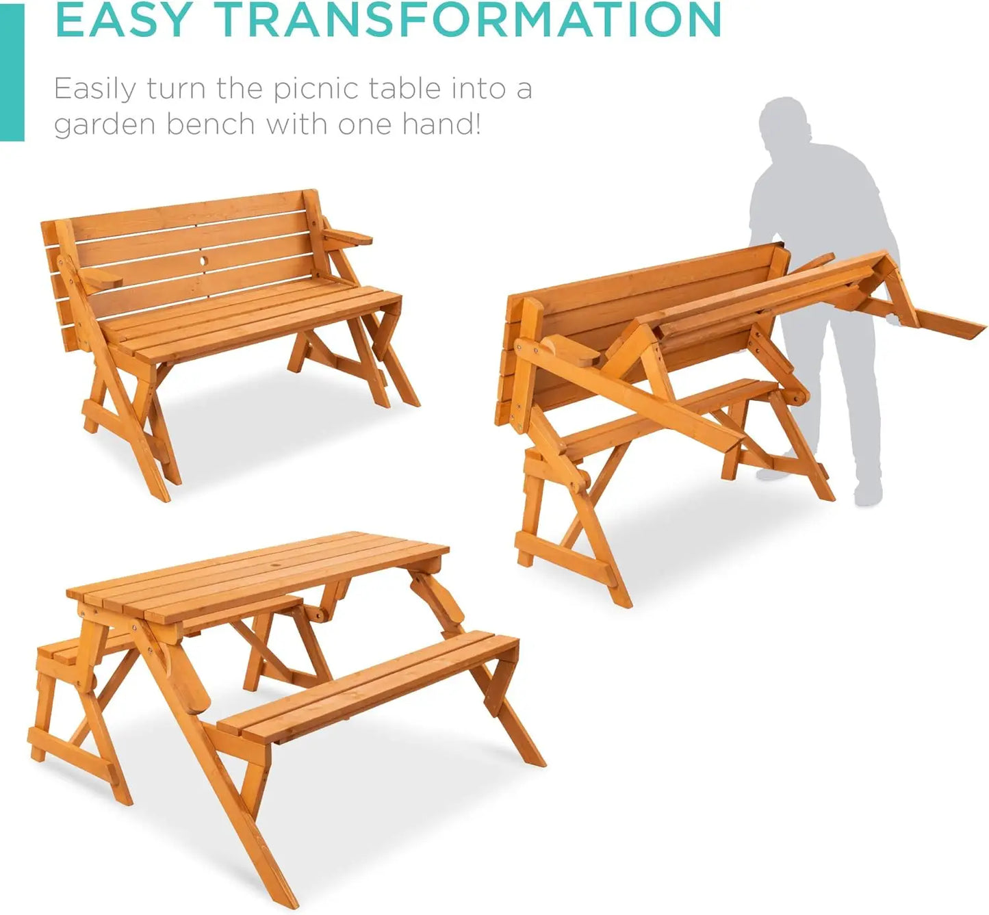 2-in-1 convertible picnic table and garden bench