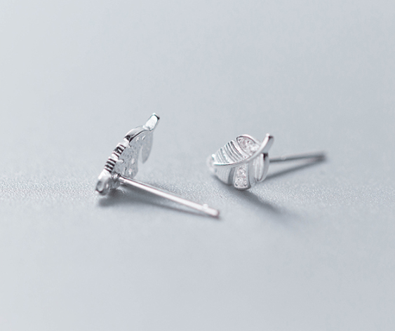 Silver Feather Diamond Stud Earrings | Elegant Korean Style - My Web Bazaar