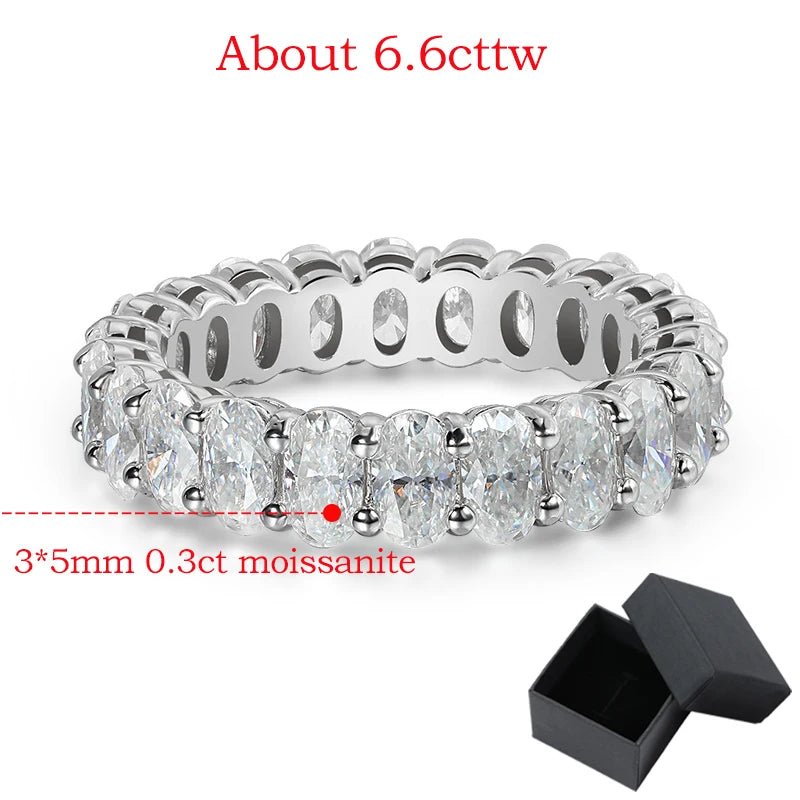 Smyoue Oval Cut Moissanite Ring | Sparkling Silver Eternity Band - My Web Bazaar