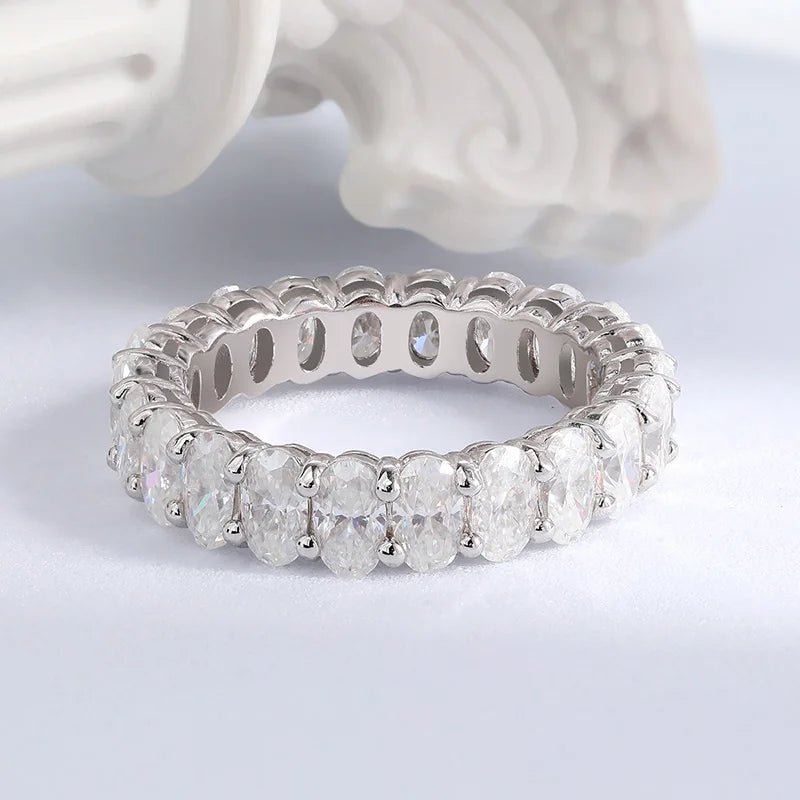 Smyoue Oval Cut Moissanite Ring | Sparkling Silver Eternity Band - My Web Bazaar