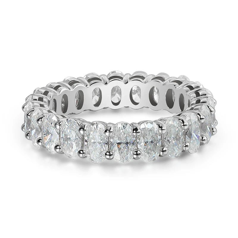 Smyoue Oval Cut Moissanite Ring | Sparkling Silver Eternity Band - My Web Bazaar