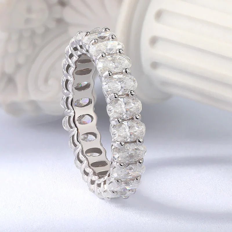 Smyoue Oval Cut Moissanite Ring | Sparkling Silver Eternity Band - My Web Bazaar