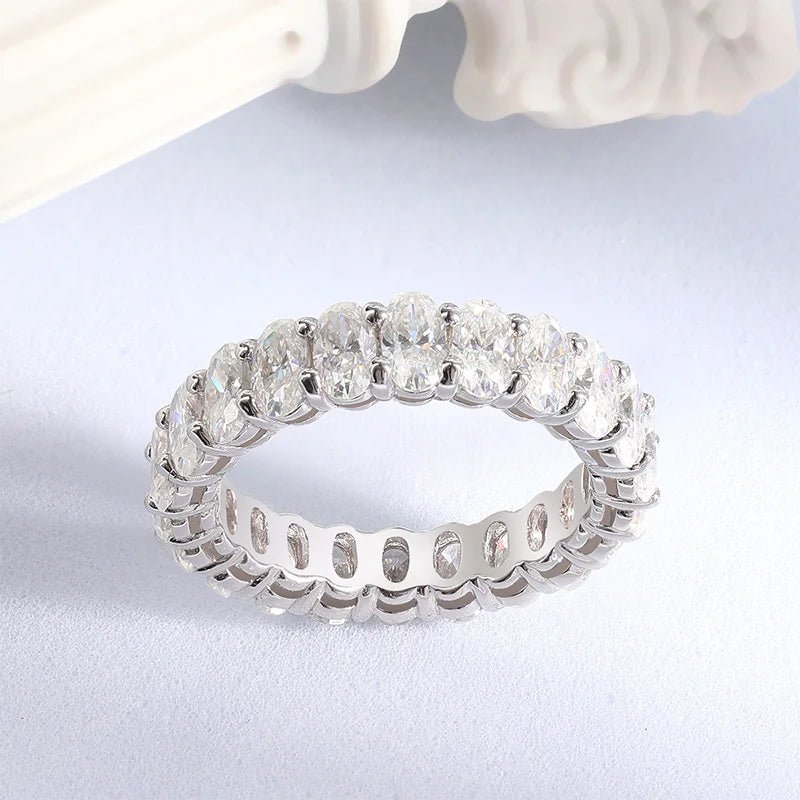 Smyoue Oval Cut Moissanite Ring | Sparkling Silver Eternity Band - My Web Bazaar