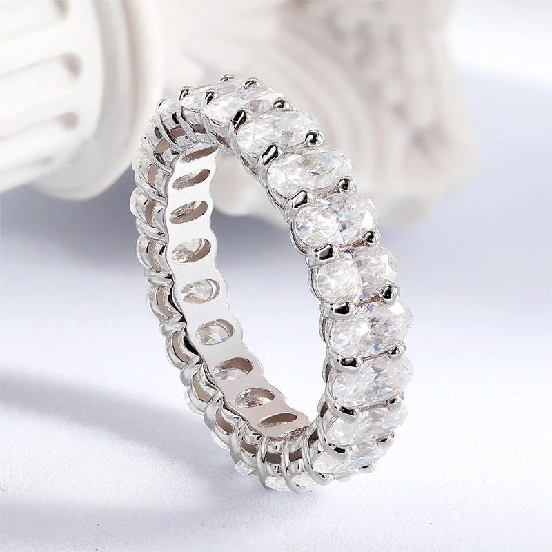 Smyoue Oval Cut Moissanite Ring | Sparkling Silver Eternity Band - My Web Bazaar