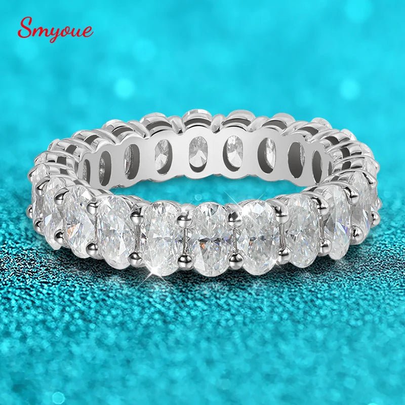 Smyoue Oval Cut Moissanite Ring | Sparkling Silver Eternity Band - My Web Bazaar