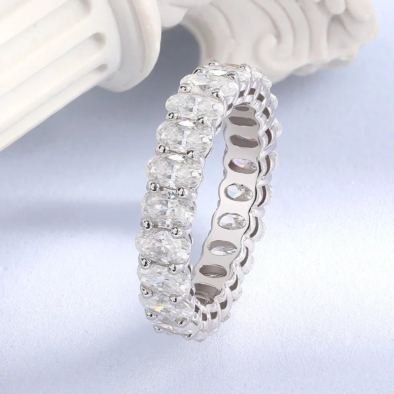 Smyoue Oval Cut Moissanite Ring | Sparkling Silver Eternity Band - My Web Bazaar
