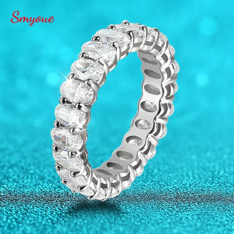 Smyoue Oval Cut Moissanite Ring | Sparkling Silver Eternity Band - My Web Bazaar