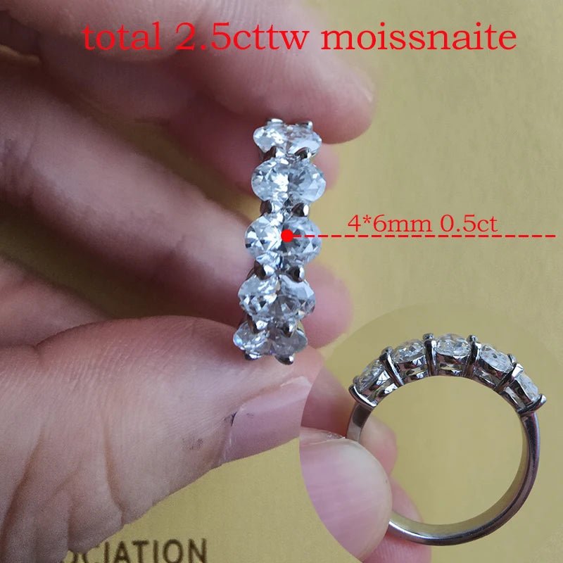 Smyoue Oval Cut Moissanite Ring | Sparkling Silver Eternity Band - My Web Bazaar