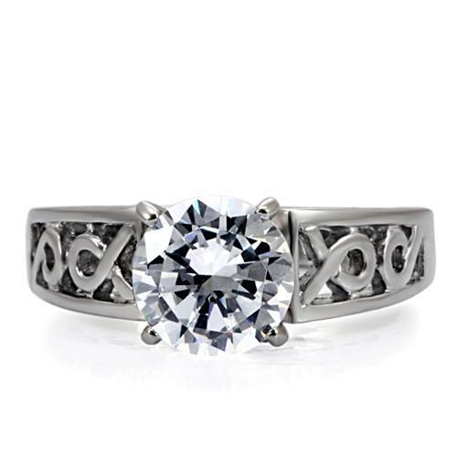 TK069 - High polished (no plating) Stainless Steel Ring with AAA Grade CZ in Clear - My Web Bazaar