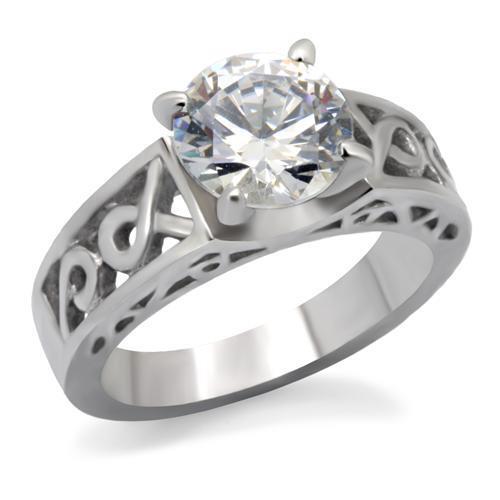 TK069 - High polished (no plating) Stainless Steel Ring with AAA Grade CZ in Clear - My Web Bazaar