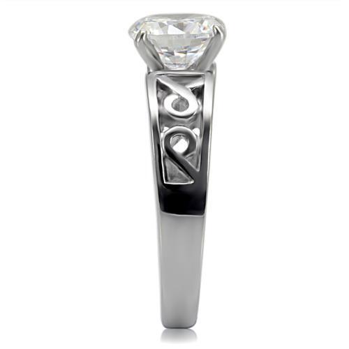 TK069 - High polished (no plating) Stainless Steel Ring with AAA Grade CZ in Clear - My Web Bazaar