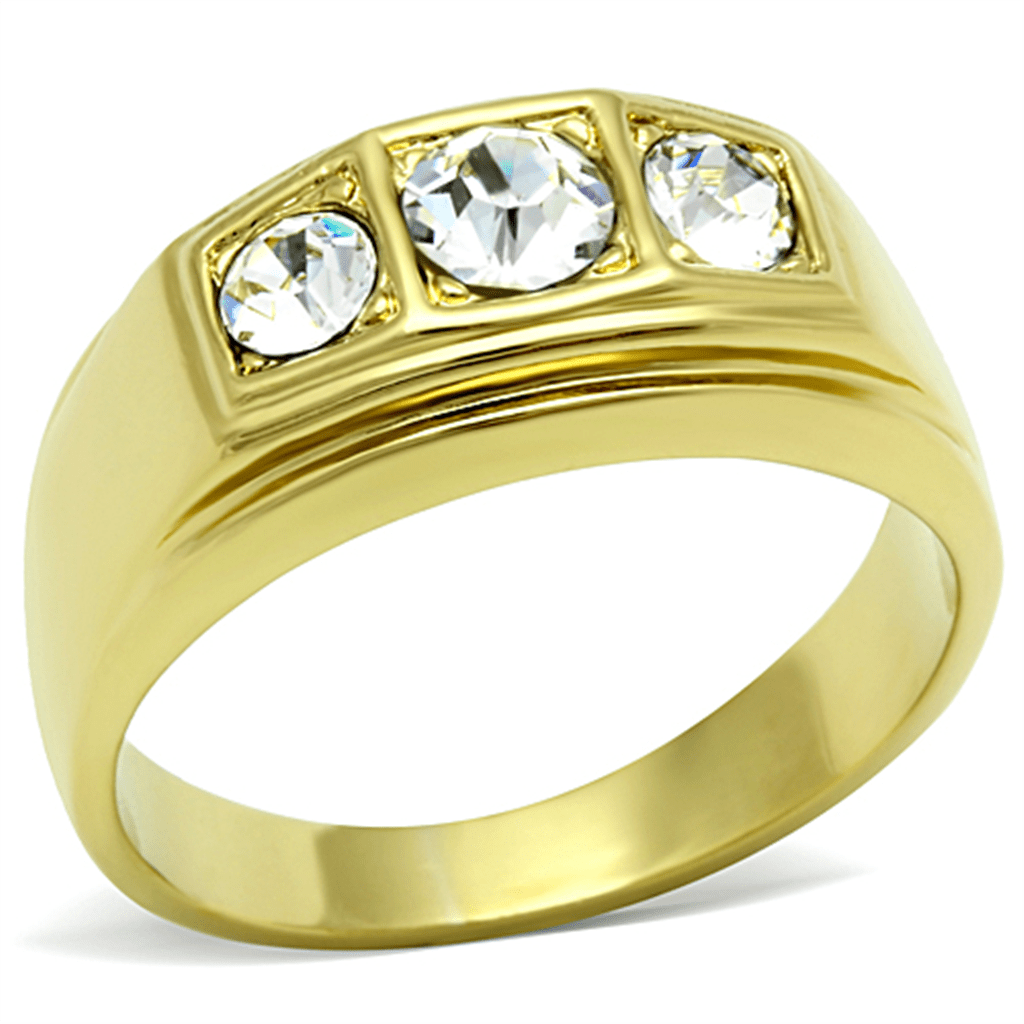 TK119G - IP Gold(Ion Plating) Stainless Steel Ring with Top Grade Crystal in Clear - My Web Bazaar