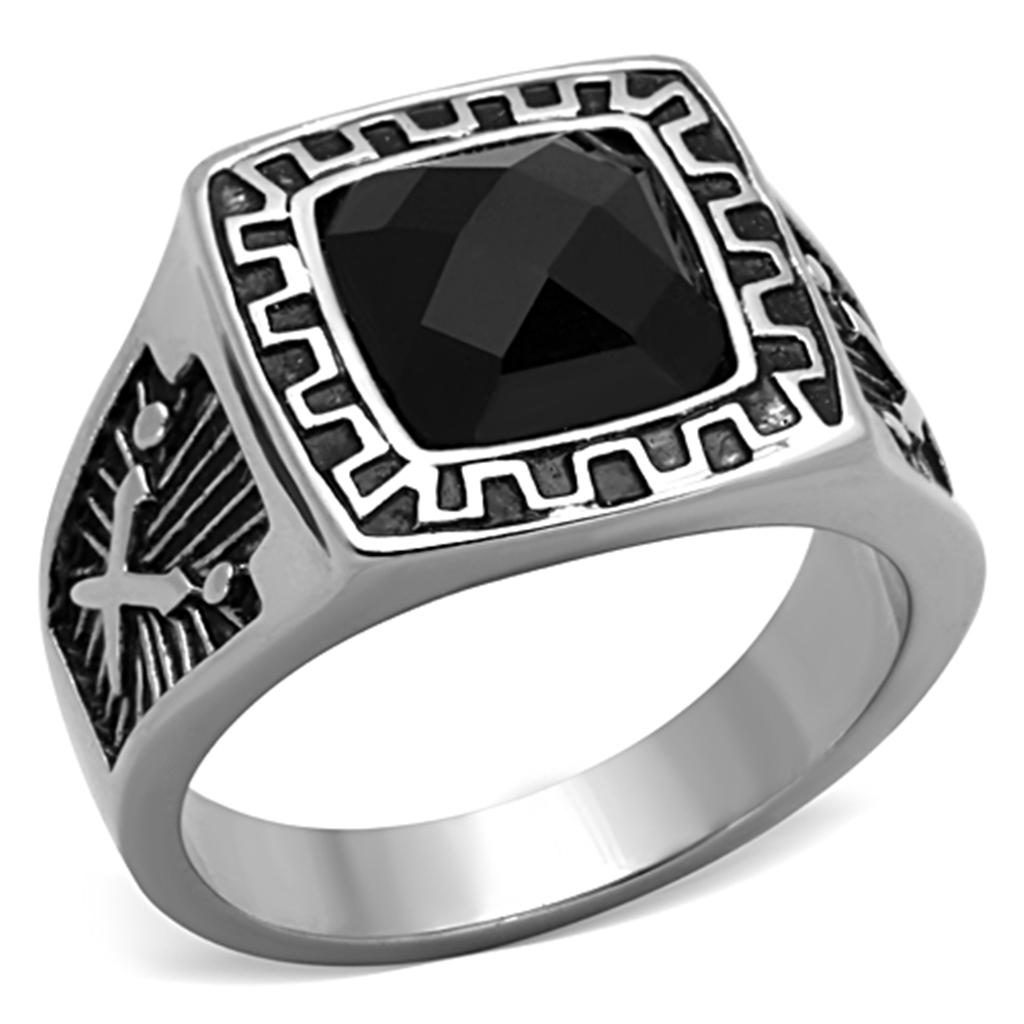 TK1356 Stainless Steel Ring | High Polished Jet Glass Elegance - My Web Bazaar