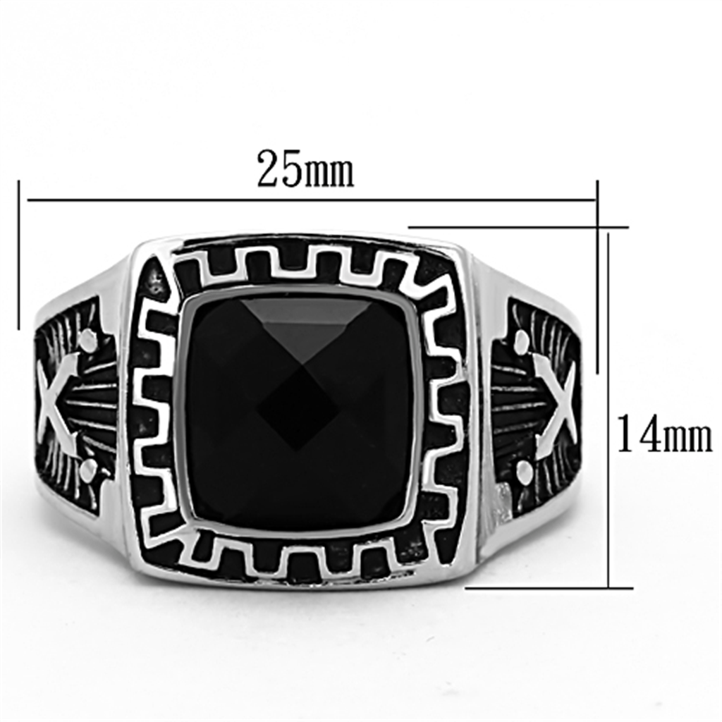 TK1356 Stainless Steel Ring | High Polished Jet Glass Elegance - My Web Bazaar