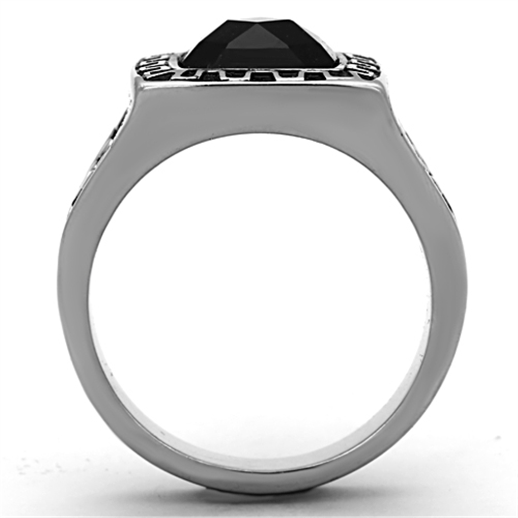 TK1356 Stainless Steel Ring | High Polished Jet Glass Elegance - My Web Bazaar