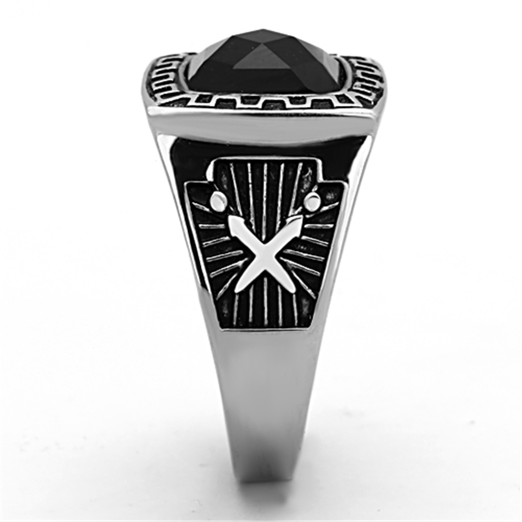 TK1356 Stainless Steel Ring | High Polished Jet Glass Elegance - My Web Bazaar