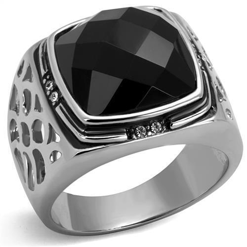 TK2514 Stainless Steel Ring | Luxurious Synthetic Onyx in Jet - My Web Bazaar