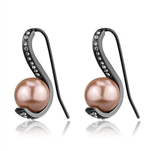 TK2728 - IP Light Black (IP Gun) Stainless Steel Earrings with Synthetic Pearl in Light Peach - My Web Bazaar