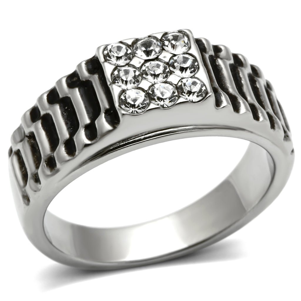 TK368 Stainless Steel Ring | High Polish & Clear Crystal Elegance - My Web Bazaar