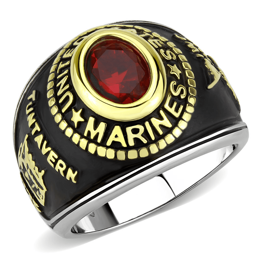 TK3723 - Two - Tone IP Gold (Ion Plating) Stainless Steel Ring with Synthetic Synthetic Glass in Red Series - My Web Bazaar