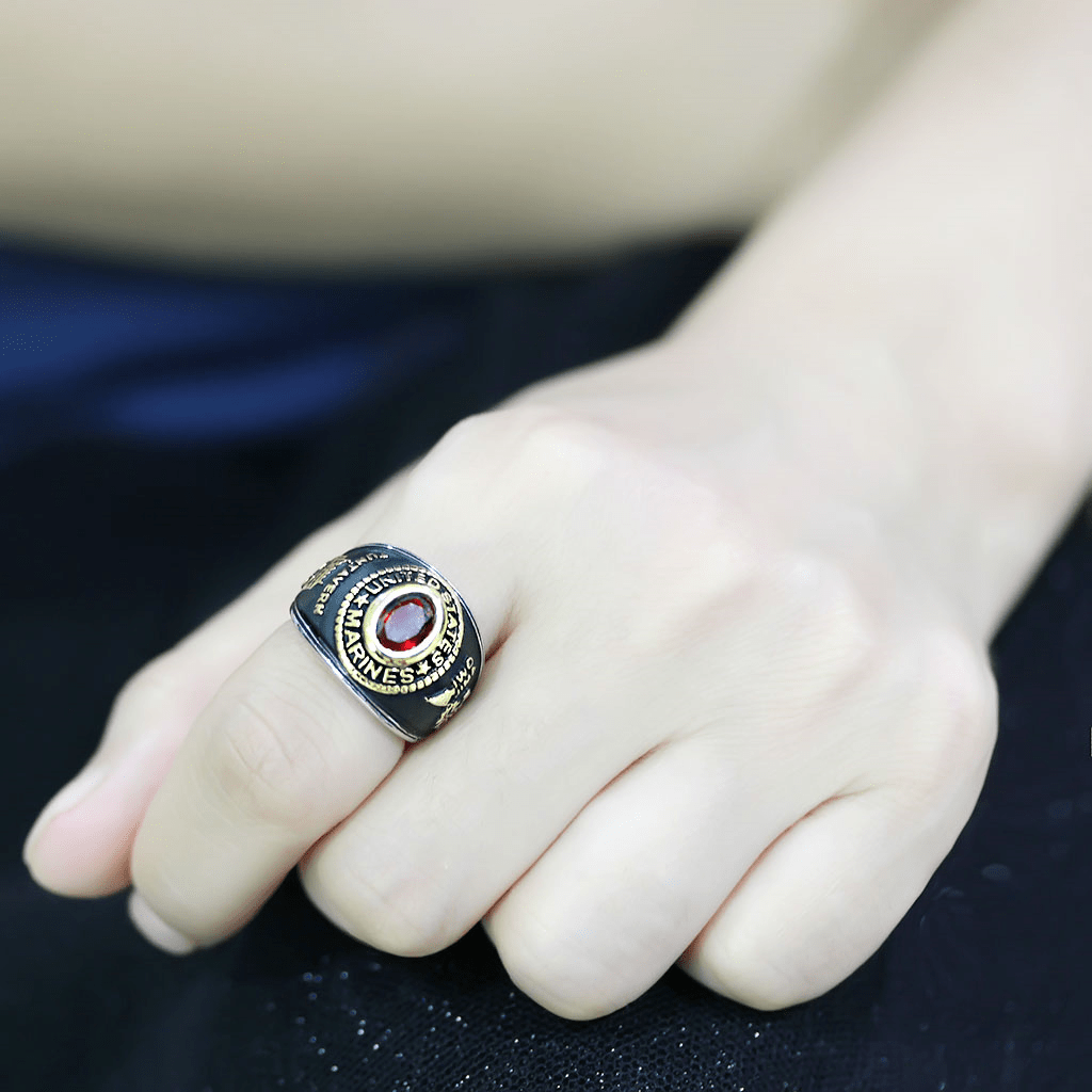 TK3723 - Two - Tone IP Gold (Ion Plating) Stainless Steel Ring with Synthetic Synthetic Glass in Red Series - My Web Bazaar