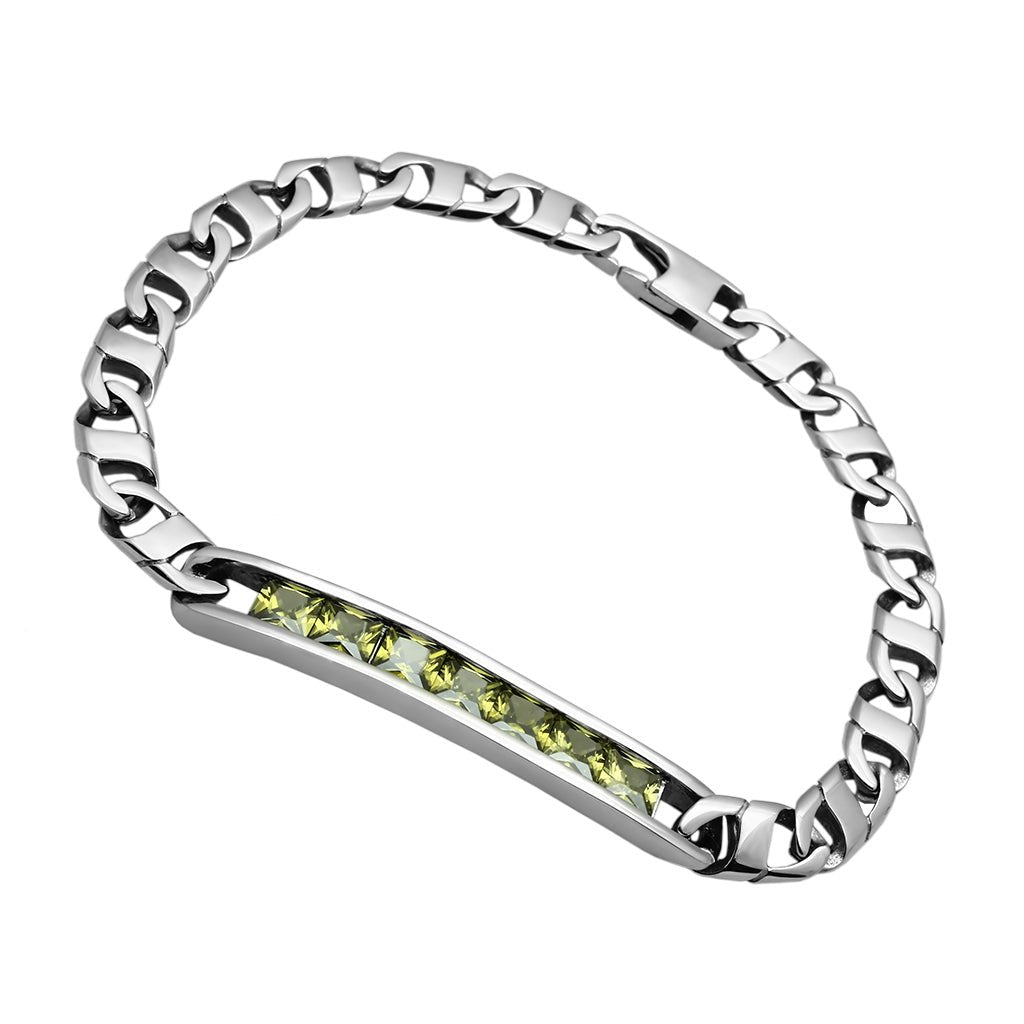 TK570 Stainless Steel Bracelet | Gleaming Olivine CZ Elegance - My Web Bazaar