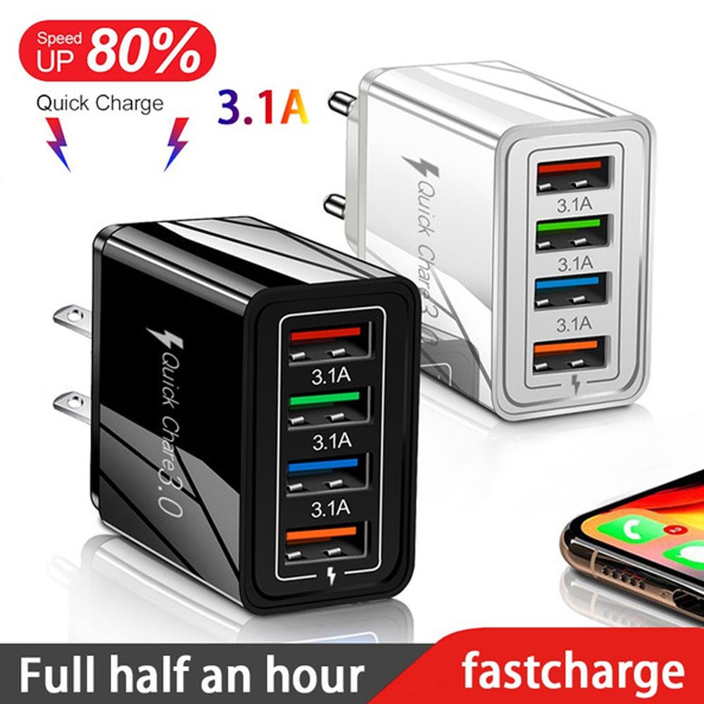 USB Charger Quick Charge 3.0 4 Phone Adapter For Tablet Portable Wall Mobile Charger Fast Charger - My Web Bazaar