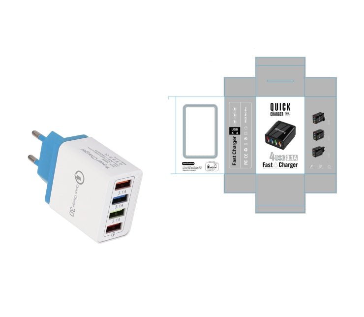 USB Charger Quick Charge 3.0 4 Phone Adapter For Tablet Portable Wall Mobile Charger Fast Charger - My Web Bazaar