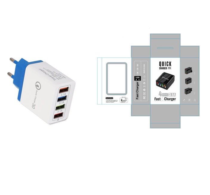 USB Charger Quick Charge 3.0 4 Phone Adapter For Tablet Portable Wall Mobile Charger Fast Charger - My Web Bazaar
