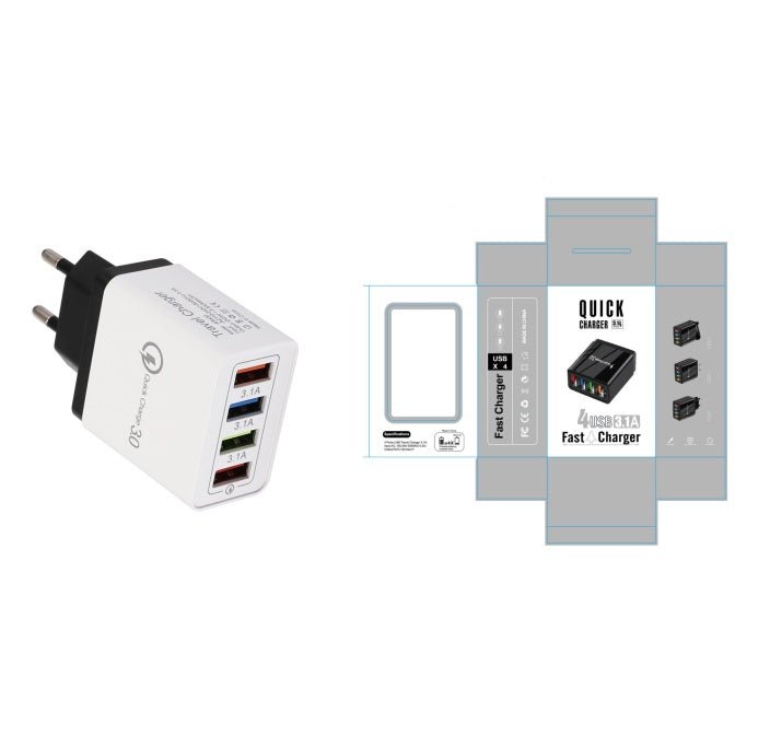USB Charger Quick Charge 3.0 4 Phone Adapter For Tablet Portable Wall Mobile Charger Fast Charger - My Web Bazaar