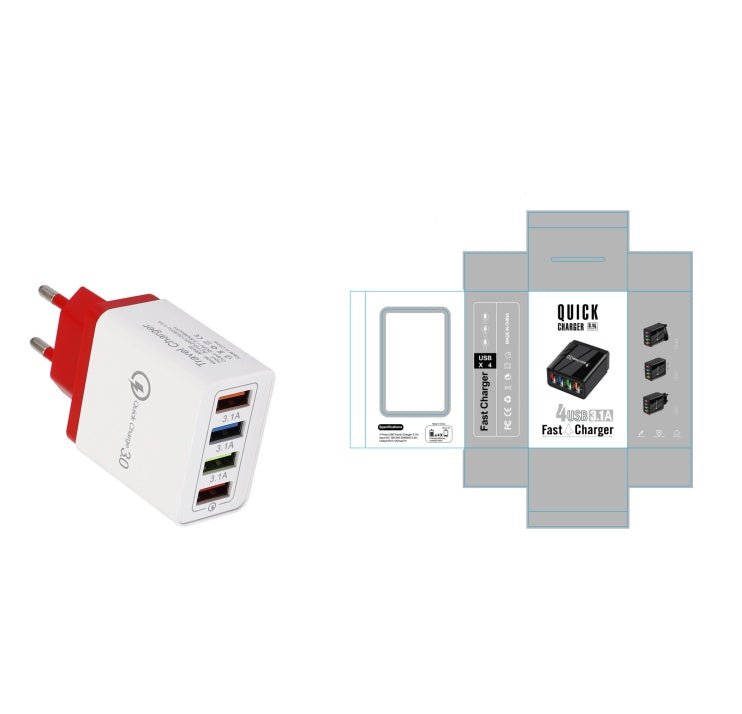 USB Charger Quick Charge 3.0 4 Phone Adapter For Tablet Portable Wall Mobile Charger Fast Charger - My Web Bazaar