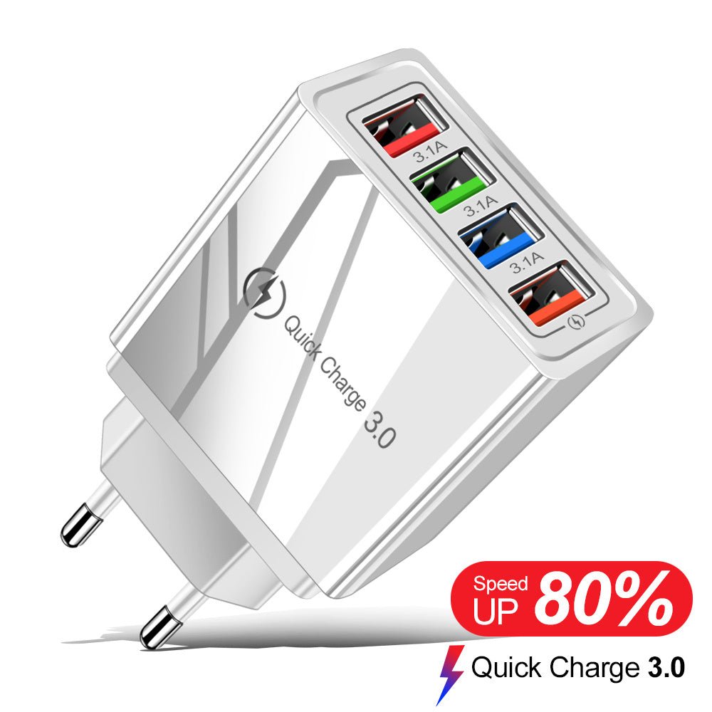 USB Charger Quick Charge 3.0 4 Phone Adapter For Tablet Portable Wall Mobile Charger Fast Charger - My Web Bazaar