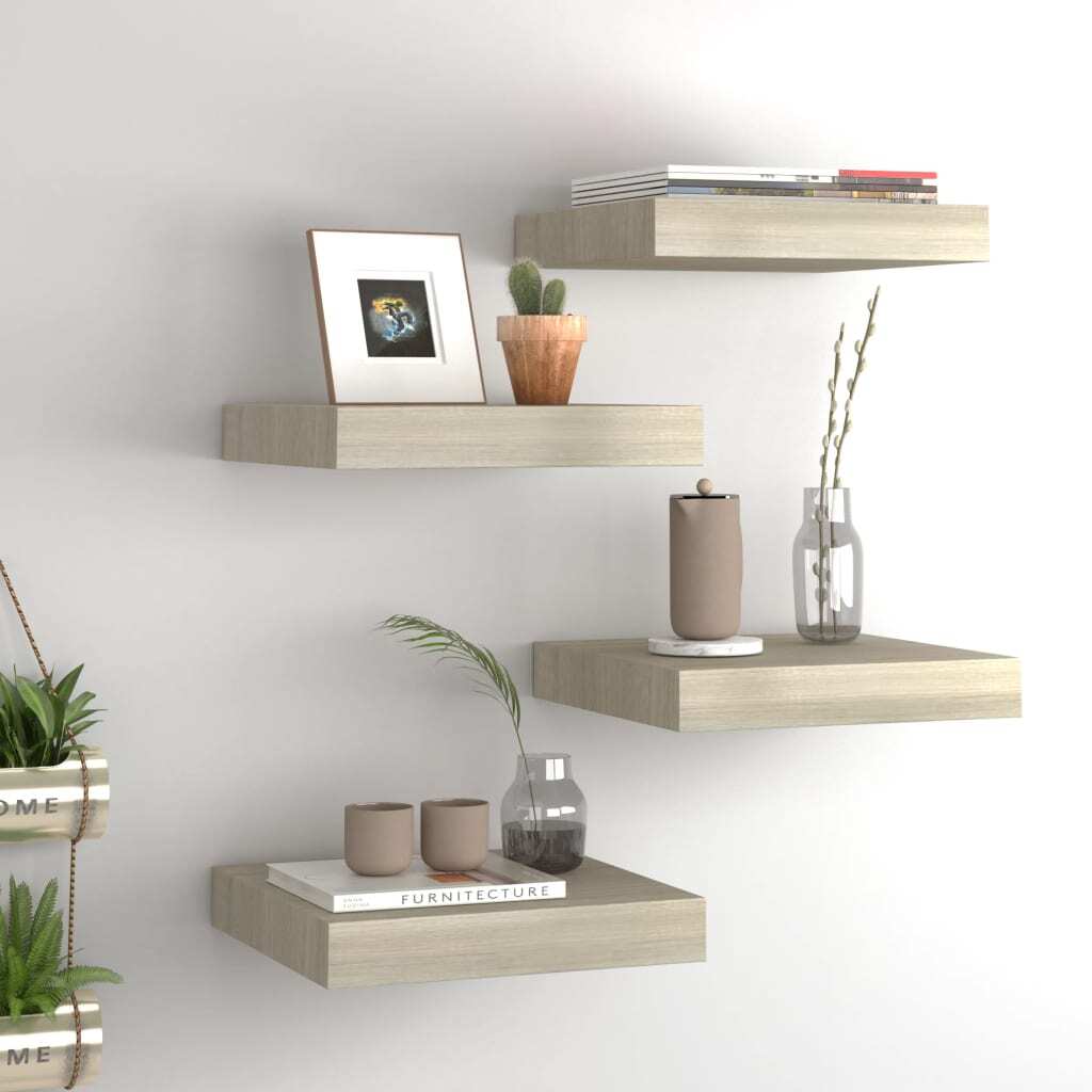 vidaXL Floating Wall Shelves 4 pcs Oak MDF | Elegant Storage Solution - My Web Bazaar