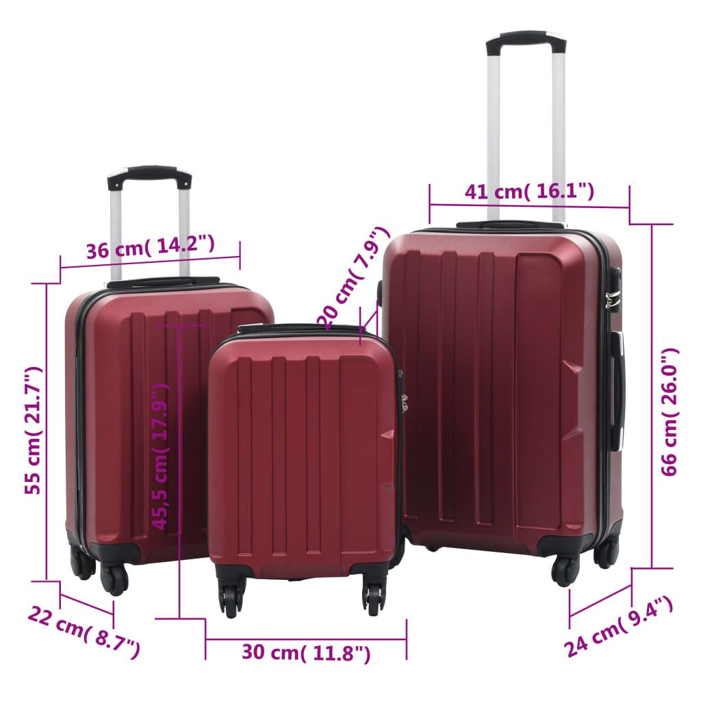 VidaXL Hardcase Trolley Set 3 pcs Wine Red ABS Travel Luggage - My Web Bazaar