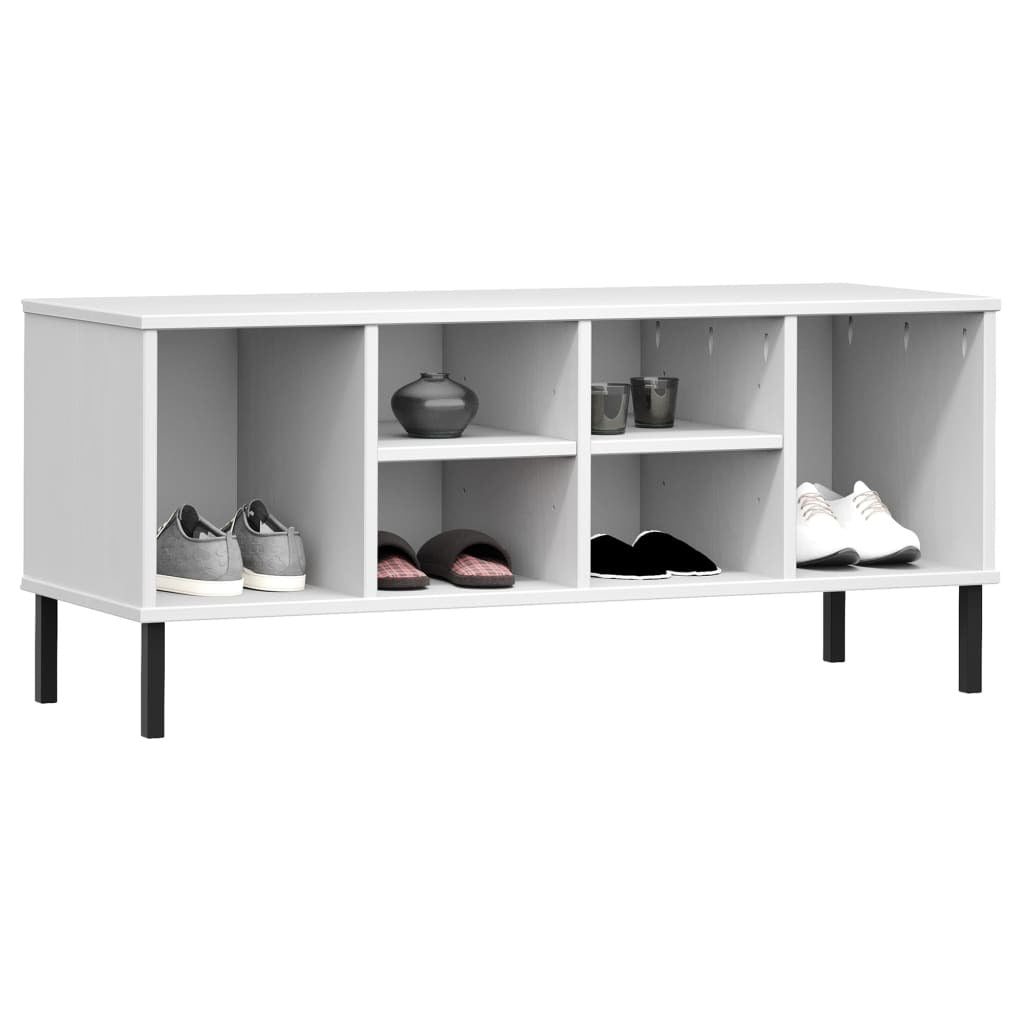 vidaXL Shoe Rack with Metal Legs | Solid Wood White Design - My Web Bazaar