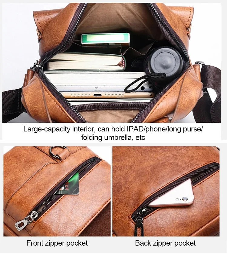 Vintage PU Leather Messenger Bag for Men | Stylish Crossbody Satchel - My Web Bazaar