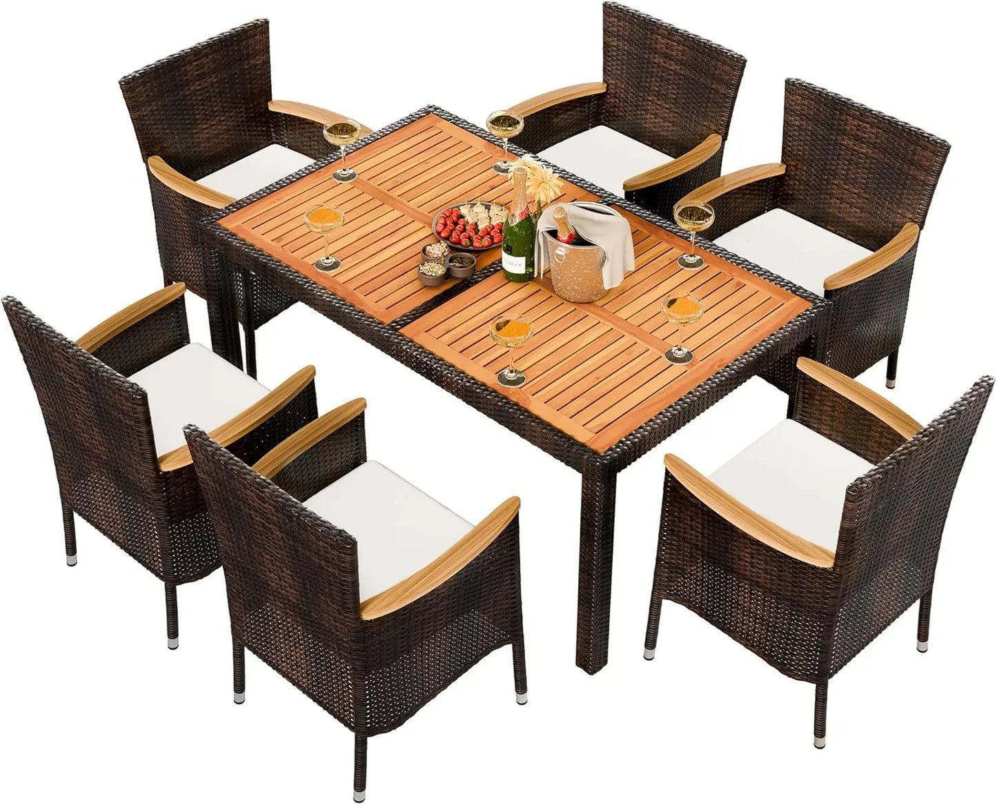 Wicker patio set with restaurant-style chairs