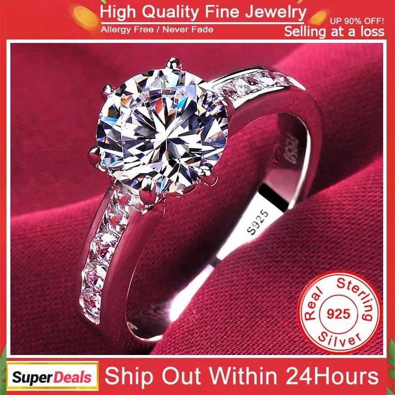 With Certificate Romantic Heart Rings,100% Solid 925 Silver Ring,High Quality Zircon Diamant Wedding Band Gift Jewelry for Women - My Web Bazaar